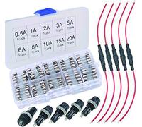 VISSQH 160 Pcs Kit Fusible Verre,fusible 5x20,fusibles en verre pour auto,porte fusible verre 12v+ AGC Portes-fusible en 18 AWG+ Montage Panneau Portes-fusible (0.5A 1A 2A 3A 5A 6A 8A 10A 15A 20A)