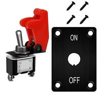 VISSQH 1PCS Interrupteur à Bascule 12V 20A,Panneau de commutation de voiture,avec rouge Capuchon Imperméable,SPST Métal Interrupteur à Levier, on/Off SPST 3-pininterupteur Voiture