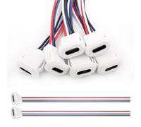 VISSQH 6 Pièces blanc USB C 4 broches connecteur Femelle,USB Type C souder connecteur 4 fils 3A USB C Montage sur Panneau connecteur 24AWG USB C Câble d'extension avec Boucle à Rainure à Pression