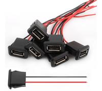 VISSQH 6 Pièces USB A 2 broches connecteur Femelle,USB Type A souder connecteur 22 AWG USB A Câble d'extension 2 fils 3A USB A Montage sur Panneau connecteur avec Boucle à Rainure à Pression