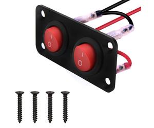 VISSQH Rouge Interrupteurs à Bascule Rond,12V on/Off Interrupteur a Bascule,interrupteur à circulaire 6A/250V 10A/125V 2 Gangs rond Panneau de commutation pour Voiture, Camion,Marine etc