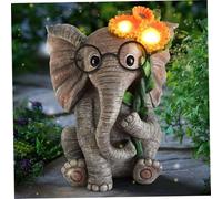 Vistnale Décor d'éléphant | Lumière Solaire d'éléphant, Statue Solaire, Figurine 'extérieur avec Tournesol, décoration de Jardin en résine imperméable, Pendaison de crémaillère Unique
