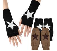 Vistnale Gants sans Doigts, 2 Paires de Gants sans Doigts pour Femmes, Mignons Trous pour Le Pouce, Chauffe-Poignets en Tricot Y2k Star Chaud Hiver