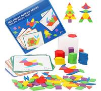Vistnale Jeu de Motifs | Puzzle Tangram de 155 pièces, Blocs Motifs en Bois avec 12 Cartes Double Face, Jouet éducatif Assorti pour Les mathématiques précoces et la créativité