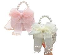 Vistnale Lot de 2 sacs à main pour enfants avec nœud papillon, 5 x 5 x 2, sac à main pour filles avec poignée en perles pour petites filles, jolis sacs de princesse tendance, chaîne dorée amovible |