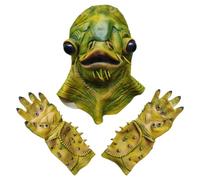 Vistnale Masque de poisson avec gants, masque d'Halloween effrayant et effrayant pour cosplay, vert