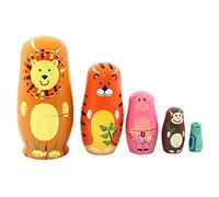 Vistnale Matriochka en Bois, Matriochka Russe en Bois, poupées gigognes d'animaux de Dessin animé, Tigre, Cochon, Singe, Hibou, 5 Couches, Ensemble de poupées Russes Style1