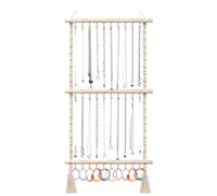 Vistnale Organisateur de bijoux suspendu, porte-collier à 3 niveaux avec 30 crochets, support à bijoux mural avec pompon pour colliers, bracelets, boucles d'oreilles | Organisateurs de suspendus