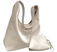 Vistnale Sac à bandoulière pour femme Beige Blanc Sac fourre-tout en cuir de capacité avec fermoir magnétique Rétro et élégant Sacs seau faciles à assortir pour femme |