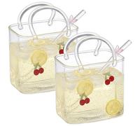 Vistnale Sac à main en verre pour boissons avec paille | Vase à main en verre, 2 pièces pour boissons avec paille, motif cerise, jolis verres cocktail pour jus de thé, cocktail, capacité 700 ml