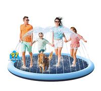 VISTOP Non-Slip Splash Pad for Kids and Dog, Thicken Sprinkler Pool Summer Outdoor Water Toys - Fun Backyard Fountain Play Mat for Baby Girls Boys Children Or Pet Dog (97 inch, Blue&Blue)