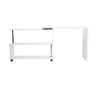 Vistreck Bureau D'angle en L Rotatif 360 Degres avec étagères pour Maison | Carte chi robuste et cadre en fer, idéal pour l\'étude, la chambre à coucher, le bureau, un ordinateur portable, des