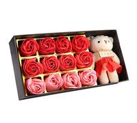 Vistreck Ensemble de 12 Ours en Peluche de Savon à Fleurs Roses, Cadeau pour la Saint-Valentin ou la Fête des Mères, dans une Boîte, Souvenir Romantique (dégradé rouge)
