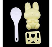 Vistreck Ensemble de Moules à Riz et Sushi Lapin de Dessin animé, 3 Pièces, Machine à Onigiri Facile Faire Soi-même pour les Enfants (Jaune)