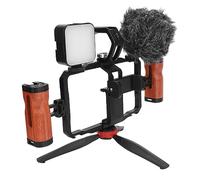 Vistreck Plate-Forme Vidéo pour Smartphone avec Deux Poignées, Microphone, Lumière d'appoint et Stabilisateur pour Vlogging