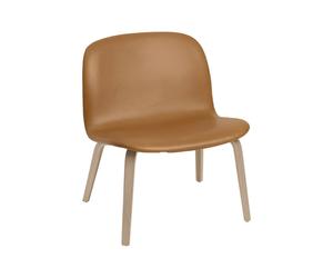 Visu Fauteuil m. Base Bois Rembourré Cuir Cognac/Chêne