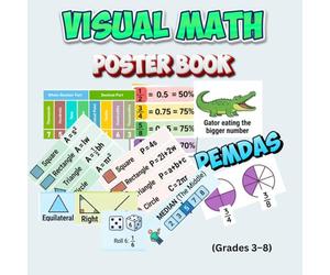 Visual Math Poster Book: 30 Charts to Master Fractions, Decimals, Algebra, Geometry & Statistics Grade 3- 8 Make Math Easy, Visual, and Fun!