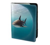 Visual Ripple Wave Étui portefeuille en cuir pour passeport Accessoires de voyage essentiels pour bagages, Deux requins au fond de la mer, One Size, Contemporain