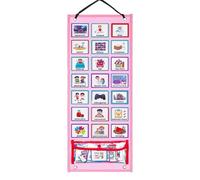 Visual Schedule Picture Cards Chart - 67.5×24 Cm Waterproof PVC Kids Routine Planner Board With Hanging Bag Pink | Bedtime Habit Organizer, Educational Daily Schedule Teaching Tool For Children