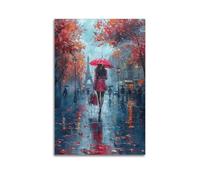Visuellement superbe peinture à l'huile créative paysage affiche femmes tenant des parapluies dans les rues de Paris avec tour Eiffel Marvel peinture sur toile murale affiches pour chambre à coucher