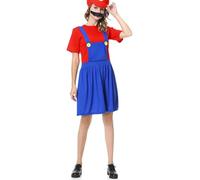 VISVIC Cosplay Costume, Costume de Plombier Super Brothers, avec Costume, Chapeaux et Moustache, Costume de Carnaval Classique Halloween Cosplay, pour Hommes Femmes Garçons Filles, Femme Rouge, S