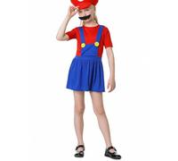 VISVIC Cosplay Costume, Costume de Plombier Super Brothers, avec Costume, Chapeaux et Moustache, Costume de Carnaval Classique Halloween Cosplay, pour Hommes Femmes Garçons Filles, Fille Rouge, M