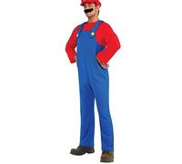 VISVIC Cosplay Costume, Costume de Plombier Super Brothers, avec Costume, Chapeaux et Moustache, Costume de Carnaval Classique Halloween Cosplay, pour Hommes Femmes Garçons Filles, Homme Rouge, L