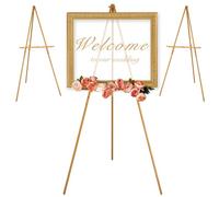 VISWIN 3 Pcs 160cm H Présentoir Chevalet Trépied en Bois Pour Signe de Mariage, Affiche, Chevalet d'Artiste A-Frame Plancher Avec Plateau Pour Peinture, Toile, Chevalet Pliable - Or