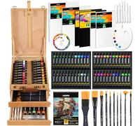 VISWIN 74 Pcs Kit Acrylique Peinture de Qualité Supérieure, Kit de Peinture avec Boîte à Croquis de Table, 48 Couleurs de Peintures Acryliques, Panneaux de Toile, Pinceaux en Nylon et Fournitures