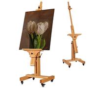 VISWIN Chevalet de Studio Extra Large, Inclinable À Plat, Chevalet de Sol en Bois de Hêtre Massif Pour Peinture, Télévision, Chevalet d'Artiste Réglable Avec Roulettes Pour Adultes
