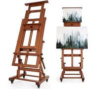 VISWIN Chevalet extra large robuste en forme de H, peut contenir 1 ou 2 toiles jusqu'à 200,7 cm, inclinable à plat et mobile en bois de hêtre pour peinture, chevalet professionnel réglable pour