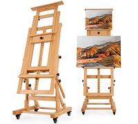 VISWIN Chevalet Maître Extra-Large, Peut Contenir 2 Toiles Jusqu'À 201cm H, S'Incline À Plat, Chevalet Mobile en Bois de Hêtre Massif Pour Peinture, Chevalet d'Artiste Réglable Pour Adultes