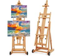 VISWIN Chevalet Portable Pliable À Cadre en H, Peut Contenir 2 Toiles, Chevalet de Sol Mobile Avec 2 Roues Silencieuses, Chevalet de Peinture Pour Artiste en Bois de Hêtre Massif