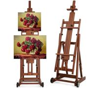 VISWIN Chevalet Portable Pliable À Cadre en H, Peut Contenir 2 Toiles, Chevalet de Sol Mobile Avec 2 Roues Silencieuses, Chevalet de Peinture Pour Artiste en Bois de Hêtre Massif