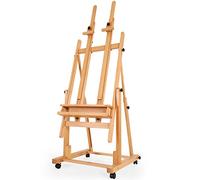 VISWIN Chevalet robuste à double mât H, inclinable et mobile, réglable en chêne pour la peinture, avec rangement pour toile jusqu'à 210,8 cm