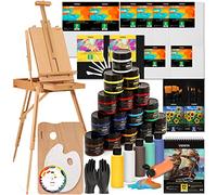 VISWIN Deluxe Kit de Peinture Acrylique, Kit de Peinture d'Artiste avec Chevalet Français, Peintures Acryliques, Peintures Coulées, Pinceaux de Qualité Supérieure, Toile Tendue pour Adultes, Artistes