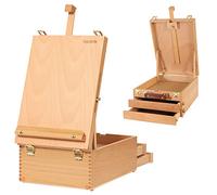 VISWIN Grande Boîte de Chevalet de Table Avec 3 Tiroirs, Boîte de Rangement Portable en Bois de Hêtre Pour Toile de Peinture, Fournitures d'Art, Adultes, débutants, Artistes