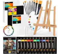VISWIN Kit de Peinture Acrylique 51 Pièces avec Chevalet Table, Set Professionnel avec 12 Acryliques, Toiles, Pinceaux & Bloc, Matériel, Cadeau Idéal pour Adultes, Enfants, Artistes