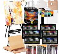 VISWIN Kit de Peinture Professionnel Tout-en-Un avec Chevalet Alu et Hêtre, Set de Peinture avec 96 Acrylique, Aquarelle & Huile, Toiles, Matériel, Kit pour Adultes, Artistes, Enfants