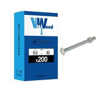 Viswood 601B5030 Boîte de 200 Boulons poêlier Filetage total 5,0 x 30 Acier Zingué Blanc