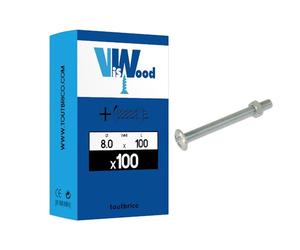 Viswood 601B8025 Boîte de 100 Boulons poêlier Filetage total 8,0 x 25 Acier Zingué Blanc