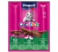 Vitakraft - Friandises pour chats - Cat Stick Classic - Canard & Lapin - Sans sucres ajoutés - 3x6 g