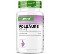 vit4ever Acide Folique 400µg - 365 Comprimés - Pour 12 mois | Vitamine B9 pour le désir d'Enfant & la Grossesse - Haute dose - Haute biodisponibilité - Vegan