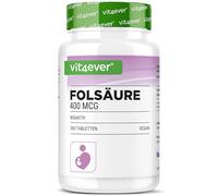 vit4ever Acide Folique Bioactif 400µg - 365 Comprimés - Vitamine B9, Folate | Biofolate® 5-MTHF, forme active de folate, biodisponibilité élevée, réserve annuelle, désir de grossesse et grossesse, vegan