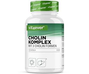 vit4ever Complexe de Choline avec 3 Formes de Choline - 120 Gélules - Bitartrate, Citicoline & Phosphatidylcholine en Combinaison Synergique - Sans Additif - Vegan