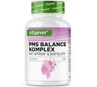 vit4ever Complexe PMS - 180 Gélules - avec Affron® & Biofolate® | Avec Gattilier, Ashwagandha, Rhodiola, Calcium, Magnésium, Fer, Zinc, Vitamine B6 & B12 - Vegan