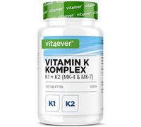 vit4ever Complexe Vitamine K - 180 Comprimés - Haute dose | Avec 1000 µg de Vitamine K1 + K2 Ménaquinone (1000 µg MK4 + 200 µg MK7) - Sans additifs inutiles - Vegan