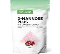 vit4ever D-Mannose en Poudre avec Extrait de Cranberry (Canneberge) - Forte Dose avec 2000 mg de D-Mannose & 500 mg de Cranberry - 300 g de Poudre - 120 Utilisations - Vegan