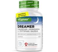 vit4ever Dreamer - Complexe du Soir avec KSM-66 Ashwagandha & L-Tryptophane | 200 mg Magnésium - Mélisse, Valériane, Houblon & Thé Vert - Zinc + Vitamine B6 Active - Vegan - 120 Gélules