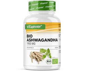 vit4ever Original Bio Ashwagandha - 365 Gélules - Haute dose | Avec 1950mg par jour - Véritable baie du sommeil indienne - Vegan